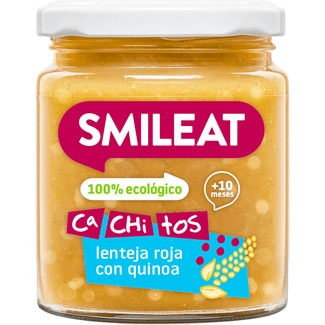 SMILEAT Cachitos tarritos de lenteja roja con quinoa 100% ecológico y sin gluten desde 10 meses envase 230 g