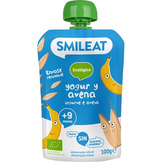 SMILEAT yogur y avena ecológico desde 12 meses en bolsita 100 g sin azúcares añadidos