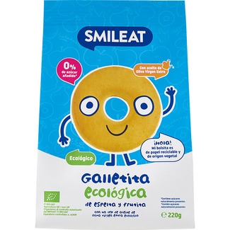 SMILEAT galletas ecológicas de espelta y fruta con zumo de manzana sin azúcares añadidos envase 220 g con aceite de oliva virgen y sin aceite de palma