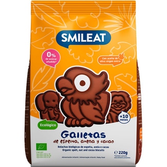SMILEAT galletas de espelta avena y cacao ecológicas desde 6 meses 0% azúcares añadidos bolsa 220 g