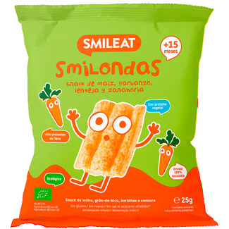 SMILEAT Smilondas snack de maíz, garbanzo, lenteja y zanahoria ecológico y sin gluten bolsa 25 g desde 15 meses
