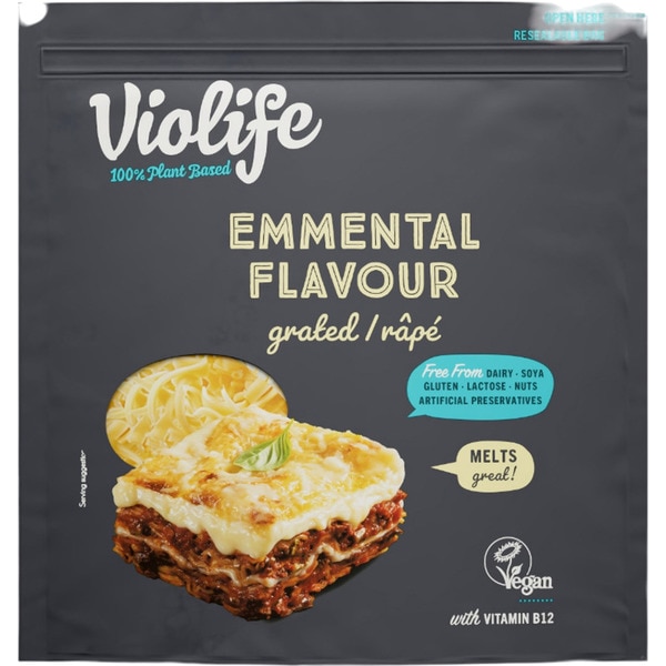 grated emmental flavour vegan cheese, gluten-free and lactose-free container 150 g