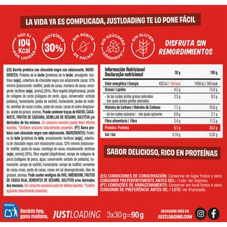 Barrita proteica chocolate extremo sin gluten y baja en azúcar estuche 90 g - Just Loading