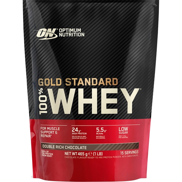 On Gold Standard 100% Whey Proteinpulver mit Süßstoff doppelter Schokoladengeschmack Tasche 465 g