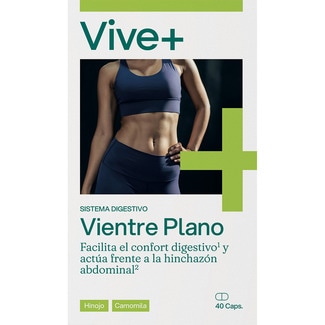 VIVE+ Vientre Plano facilita el confort digestivo y actúa frente al hinchazón abdominal caja 40 cápsulas a base de hinojo y camomila