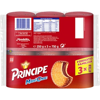 Maxi Choc galletas rellenas de chocolate pack 3 paquetes 250 g - Principe