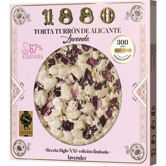 1880 Torte aus hartem Turrón aus Alicante 67 % Mandeln mit Lavendel g.g.A. Jijona Karton 200 g Rezept aus dem 21. Jh. Limitierte Auflage