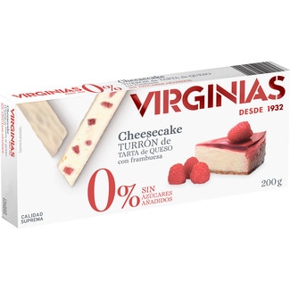VIRGINIAS O% Cheesecake turrón de tarta de queso con frambuesa sin azúcares añadidos Calidad Suprema tableta 200 g