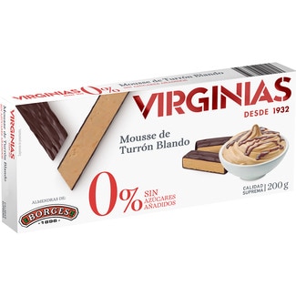VIRGINIAS 0% mousse de turrón blando bañado en chocolate sin azúcares añadidos Calidad Suprema tableta 200 g