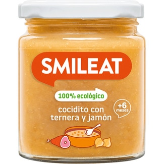 SMILEAT tarrito de cocidito con jamón y ternera 100% ecológico sin gluten desde 6 meses envase 230 g