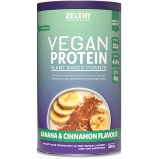 Zelthy Proteína Vegan Banana com Canela embalagem 480 g