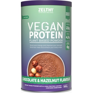Zelthy Proteína Vegan Chocolate com Avelã embalagem 480 g