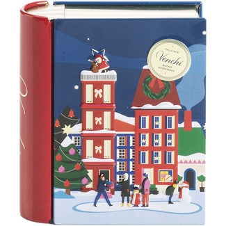 VENCHI assorted chocoviar chocolates 75% crème brûlée/pistachio in mini metal Christmas book box 117 g