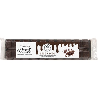 VICENS Jordi Roca Casa Cacao turrón de chocolate negro elaboración artesanal tableta 300 g con praliné de cacao y nibs de cacao caramelizados