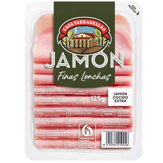 CASA TARRADELLAS Premium thin-sliced cooked ham, gluten-free and lactose-free container 125 g