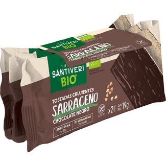 SANTIVERI Bio Organic tostadas crujientes de trigo sarraceno y con chocolate negro  sin gluten envase 57 g 3 unidades