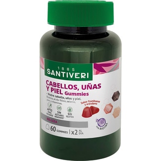 SANTIVERI Cabellos, uñas y piel biotina, sabor frambuesa sin gluten y sin azúcares añadidos bote 60 unidades