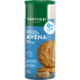 SANTIVERI galletas integrales con avena 0% azúcares añadidos, sin lactosa envase 190 g