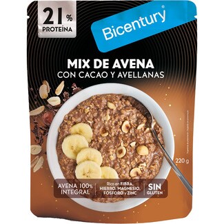 BICENTURY Protein-Mix aus Hafer 100% Vollkorn mit Kakao und Haselnüssen, glutenfrei Behälter 220 g