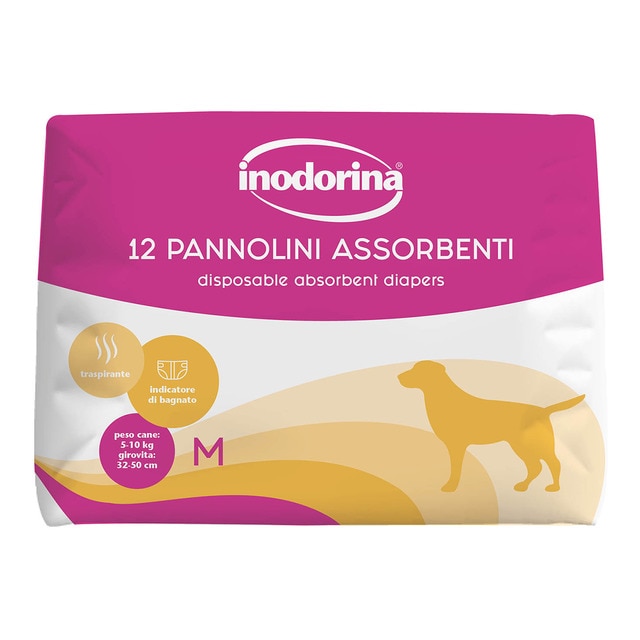 Inodorina – Pañal absorbente para perros y gatos Inodorina 12 piezas. Talla M