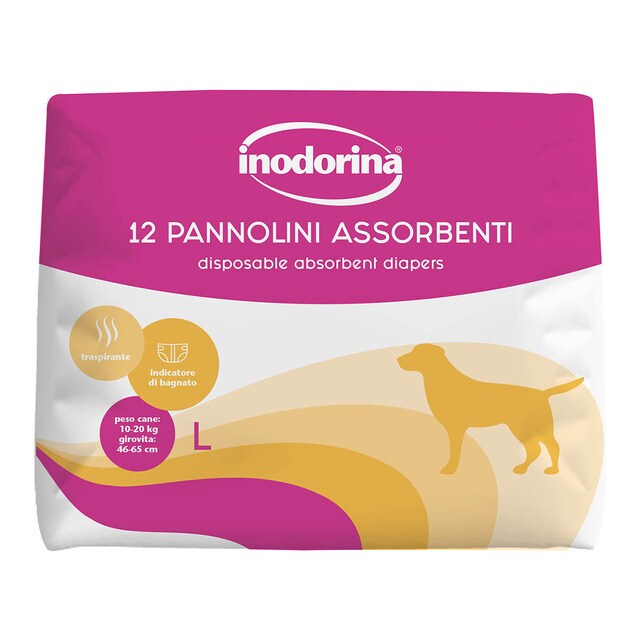Inodorina – Pañal absorbente para perros y gatos Inodorina 12 piezas.
