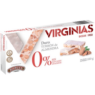 VIRGINIAS 0% turrón duro de almendra sin azúcares añadidos Calidad Suprema tableta 150 g