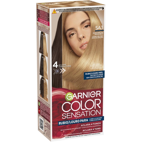 tinte rubio miel para cabello castaño SA3 aclara 4 tonos sin decoloración