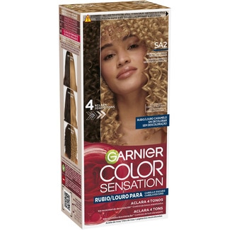 GARNIER COLOR SENSATION tinte rubio caramelo para cabello castaño oscuro SA2 aclara 4 tonos sin decoloración
