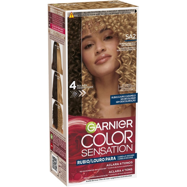 tinte rubio caramelo para cabello castaño oscuro SA2 aclara 4 tonos sin decoloración