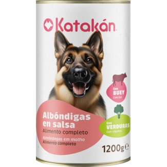 Katakán Comida Húmida para Cão Almôndegas em Molho de Boi e Verduras lata 1250 g