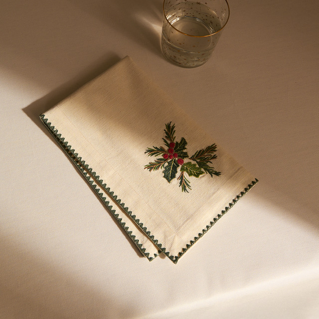 Set 2 servilletas algodón y lino Holly Emb