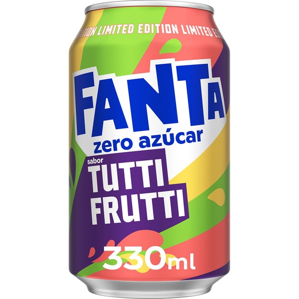 tutti frutti flavour soft drink with gas no sugars tin 33 cl