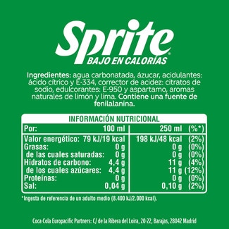 Refresco de lima limón bajo en azúcar con gas botella 2 l - Sprite