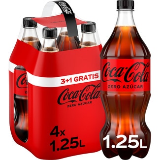 COCA-COLA ZERO refresco de cola sin azúcar pack 4 botellas 1,25 l