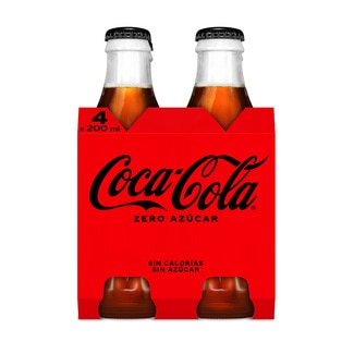 Refresco de cola sin azúcar pack 4 botellas 20 cl (envase de vidrio) - Coca-cola Zero