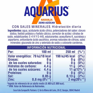 Bebida isotónica sin azúcar sabor naranja botella 1,5 l - Aquarius Zero