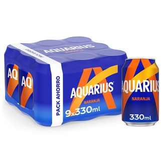 AQUARIUS orange flavour isotonic drink economy pack of 9 tins 33 cl