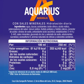 Bebida isotónica sabor naranja pack 4 botellas 1,5 l - Aquarius