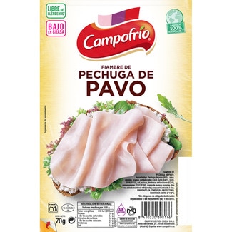 CAMPOFRIO fiambre de pechuga de pavo bajo en grasa en lonchas sin gluten sin lactosa envase 70 g