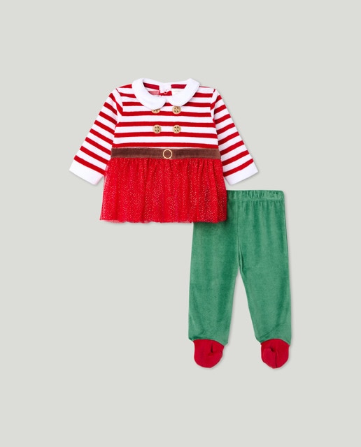 Pijama completo largo de velour con estampado fantasía de bebé niña