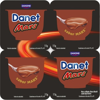 Natillas sabor Mars con chocolate y caramelo pack 4 tarrina 115 g - Danone Danet