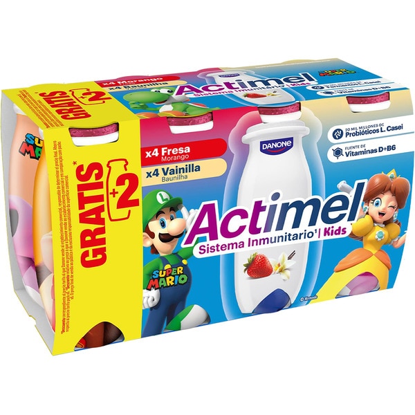 Kids L. Casei strawberry and vanilla gluten-free 6-pack units 100 g + 2 free