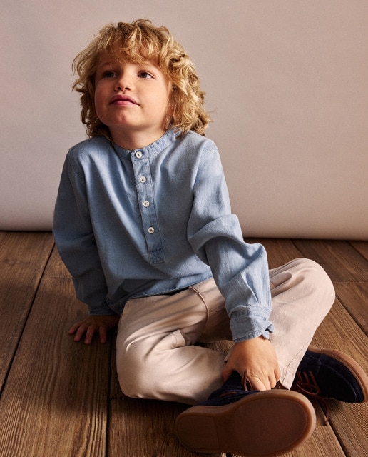 Camisa manga larga con cuello mao polera denim estructura de niño