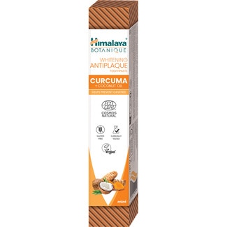 HIMALAYA BOTANIQUE pasta de dientes blanqueadora antiplaca con cúrcuma y aceite de coco sin gluten y vegana Rohr 75 ml