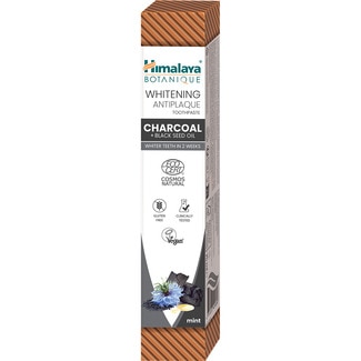 HIMALAYA BOTANIQUE pasta de dientes blanqueadora antiplaca con carbón vegetal y aceite de semillas negras Rohr 75 ml ecológica sin gluten y vegana