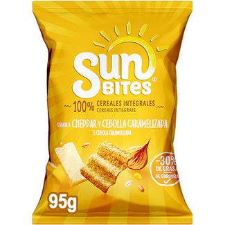 SUNBITES snacks ondulados de multicereales con sabor a cheddar y cebolla caramelizada bolsa 95 g