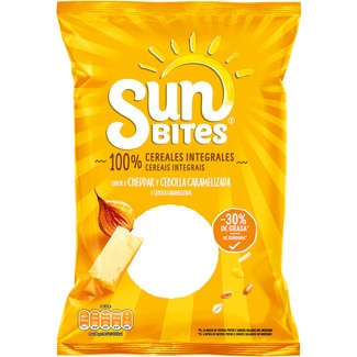 Snacks ondulados de multicereales con sabor a cheddar y cebolla caramelizada bolsa 95 g - Sunbites