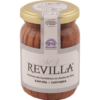 REVILLA filetes de anchoa del Cantábrico en aceite de oliva Santoña tarro 105 g neto escurrido