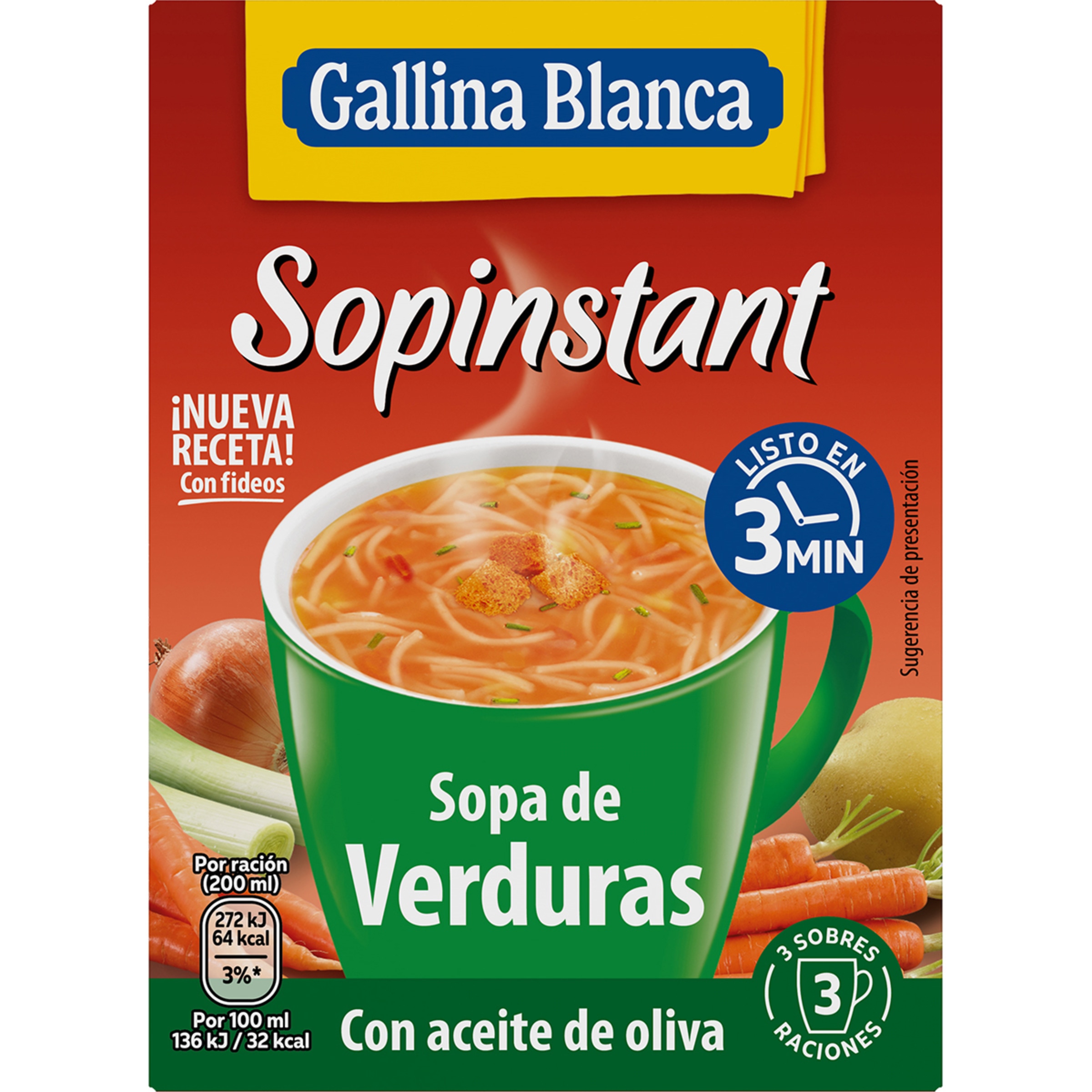Sopinstant sopa de verduras pack 3 sobres 20 g - Gallina Blanca