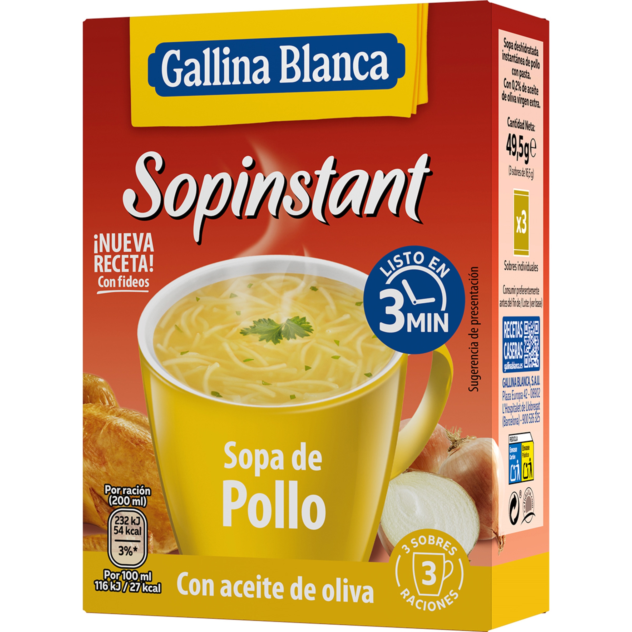 Sopinstant sopa de pollo pack 3 sobres 39 g - Gallina Blanca